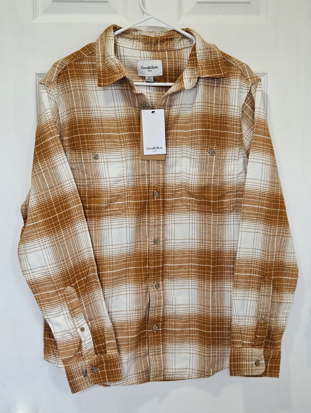 Goodfellow & Co Brown and White Plaid Casual Button-Down Shirt